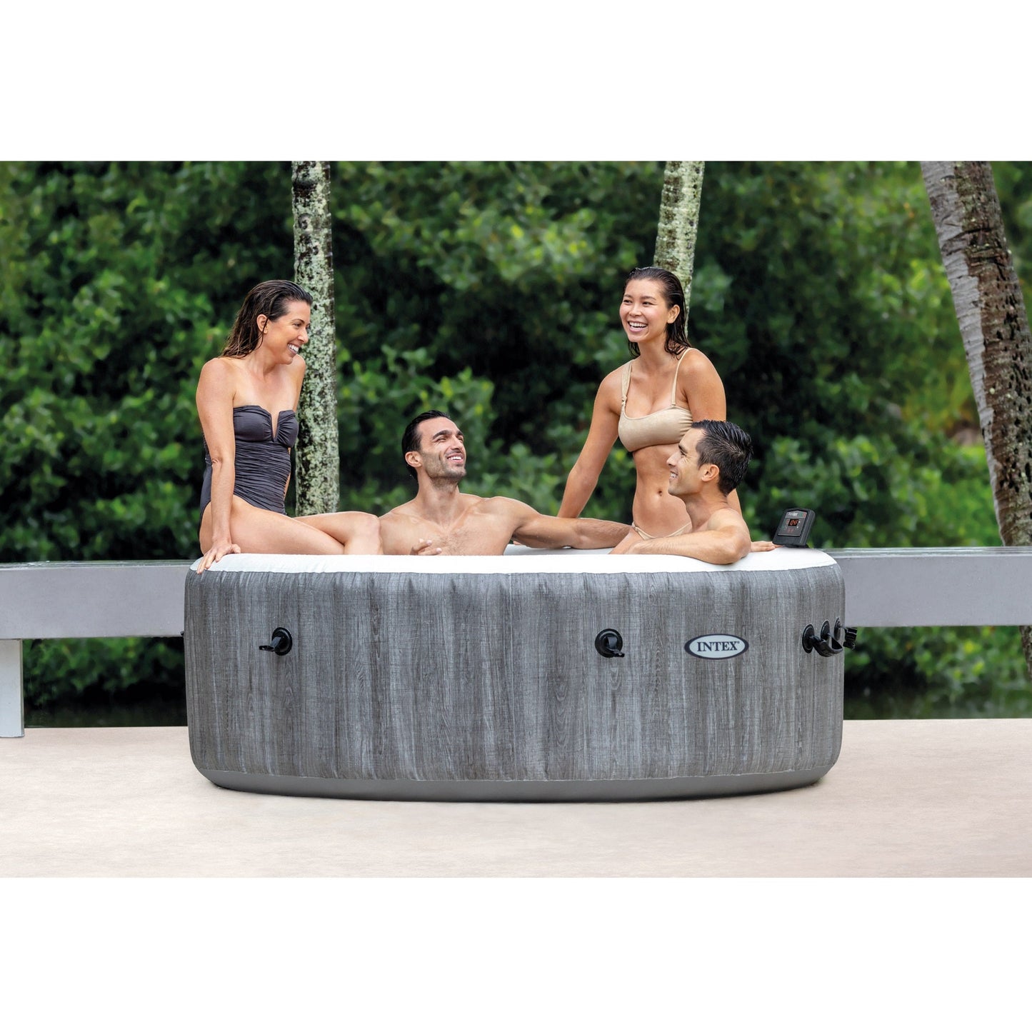 Intex Greywood Deluxe 4 Person Portable Inflatable Hot Tub with LED Lights, Gray