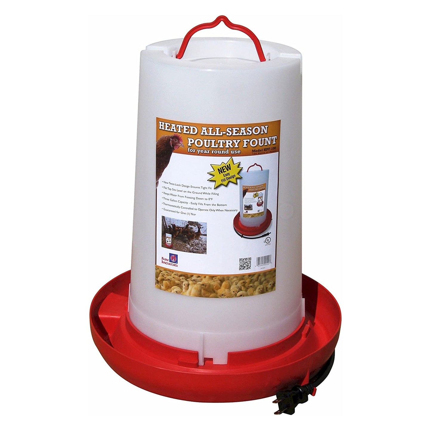 Farm Innovators Heated Plastic Hanging Poultry Water Fountain, Red (3 Pack)