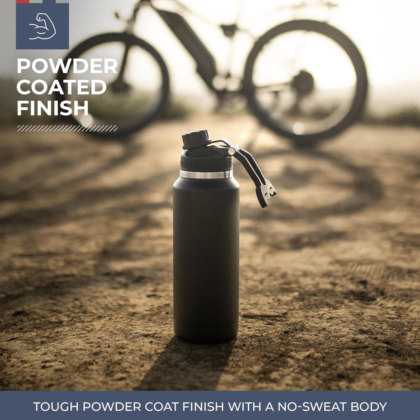 HYDRA™ 34OZ Water Bottle with Powder Coat Finish & Silicone Grip Whale Tale Handle