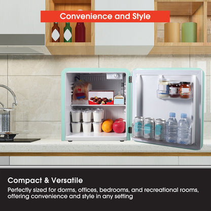 Magic Chef 1.6 Cubic Feet Retro Style Mini Fridge with Interior LED Light, Mint