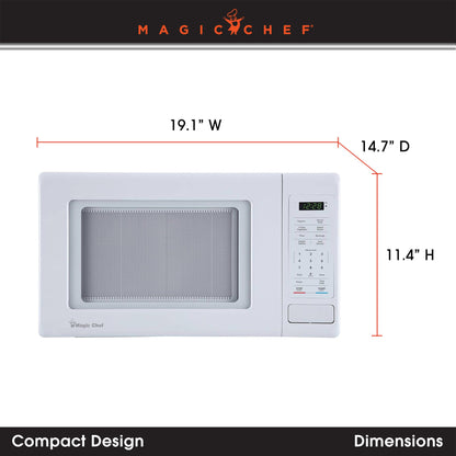 Magic Chef 0.9 Cubic Feet 900W Small Stainless Countertop Microwave Oven, White