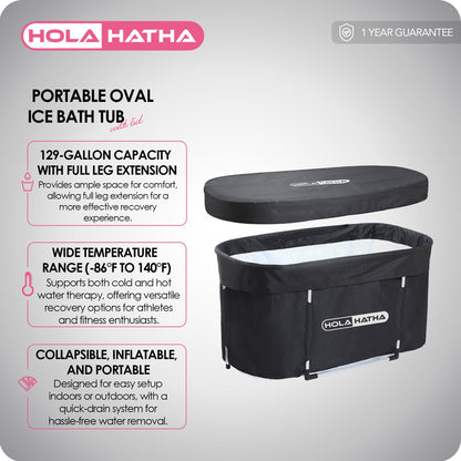 HolaHatha 129 Gal Ice Bath Tub, Portable Hot/Cold Water Plunge Tub with Lid