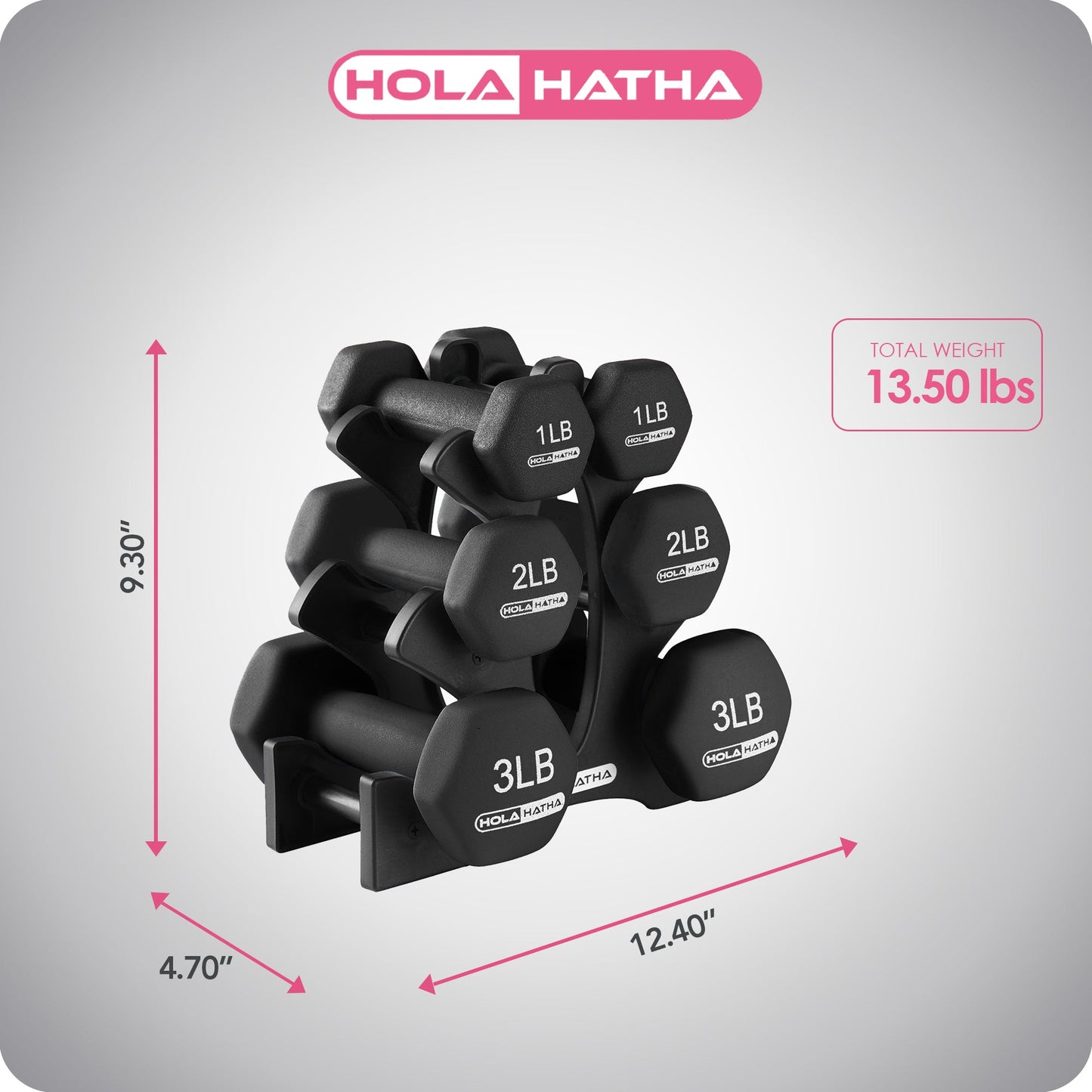 HolaHatha 1, 2 and 3 lb Neoprene Dumbbell Strength Training Weight Set with Rack