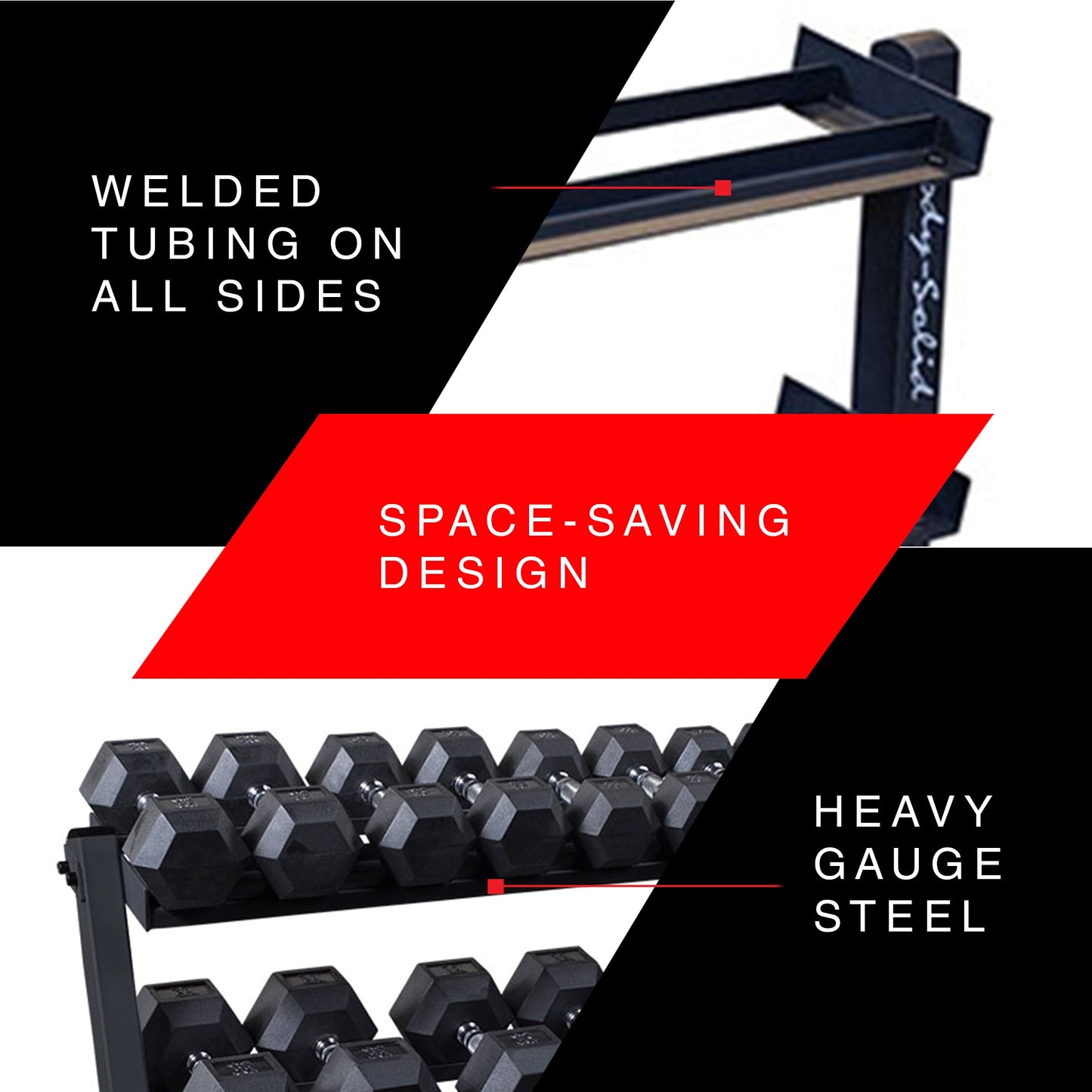 Body Solid 2 Tier Horizontal Dumbbell Rack with Heavy Gauge Steel Construction