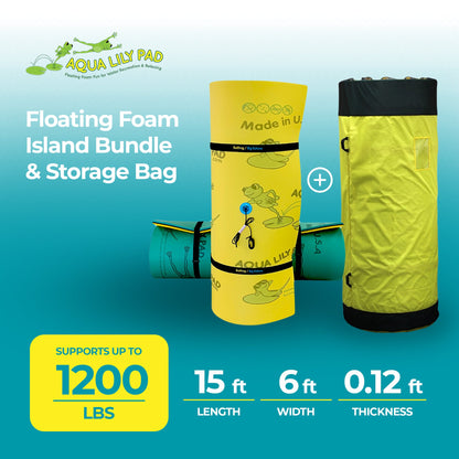 Aqua Lily Pad 15 Foot Original Floating Foam Island Bundle w/ Nylon Storage Bag