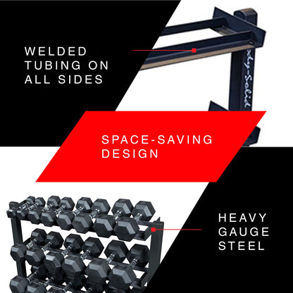 Body Solid 3 Tier Horizontal Dumbbell Rack with Heavy Gauge Steel Construction