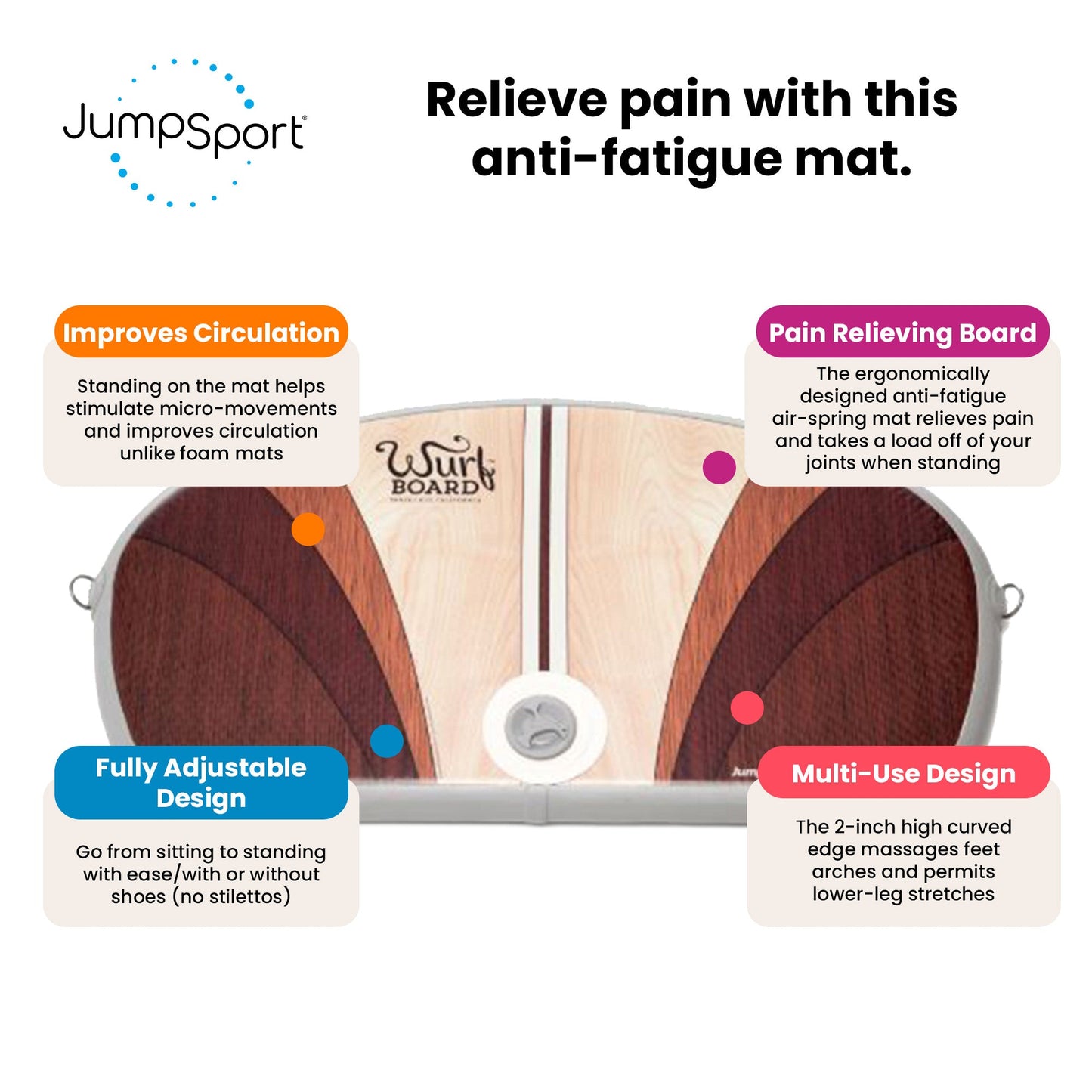 JumpSport Large Wurf Board Anti-Fatigue Air Mat for Standing Desks, Santa Cruz