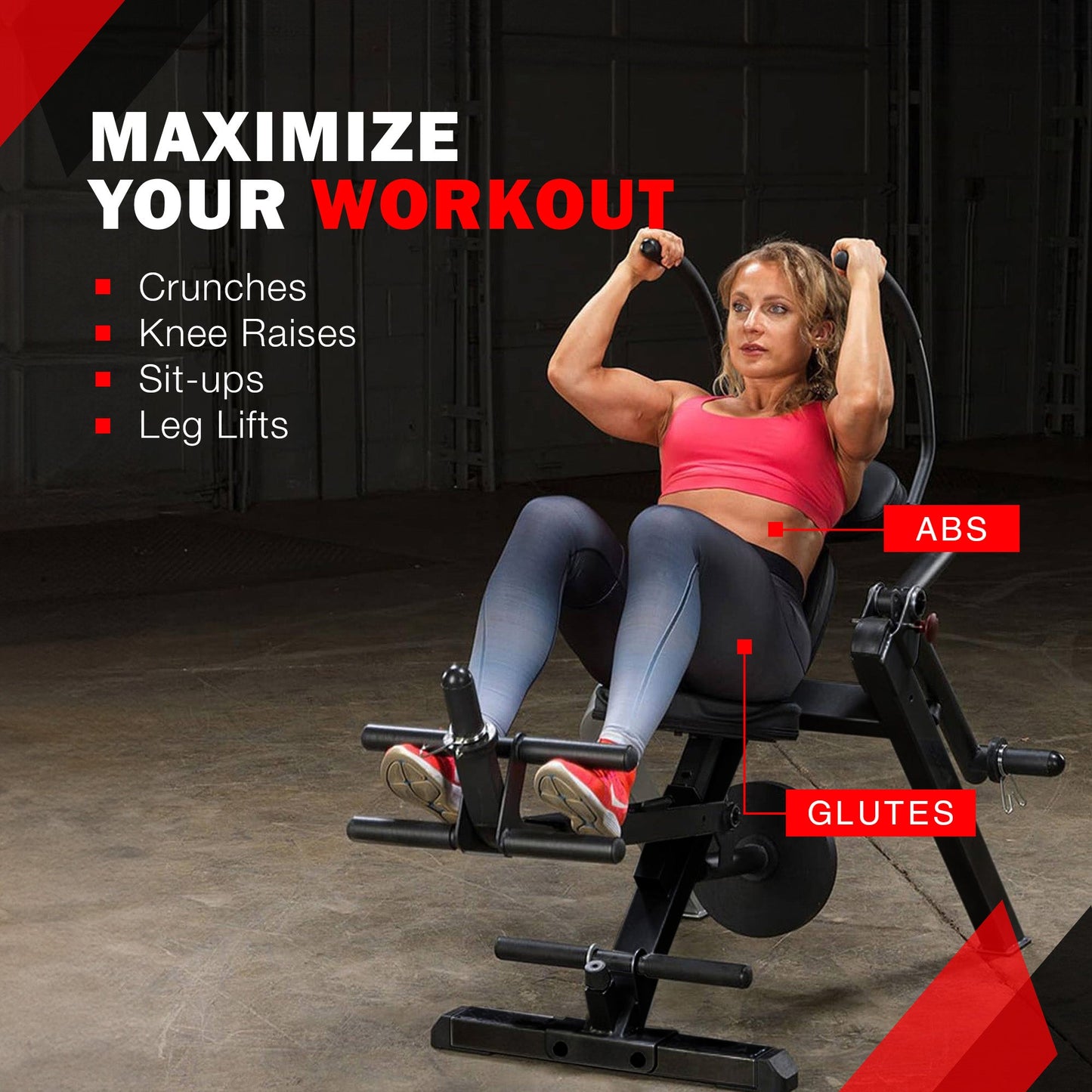 Body Solid Semi Recumbent Ab Bench with Steel Frame for Abs and Obliques, Black