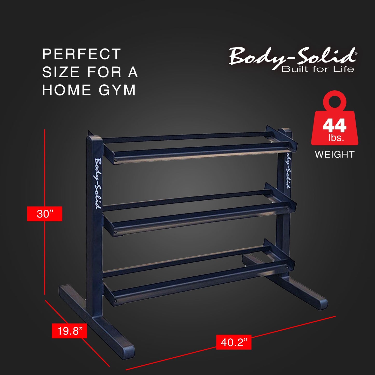 Body Solid 3 Tier Horizontal Dumbbell Rack with Heavy Gauge Steel Construction