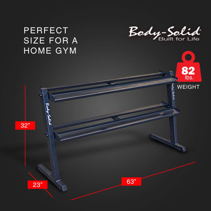 Body Solid 2 Tier Horizontal Dumbbell Rack with Heavy Gauge Steel Construction