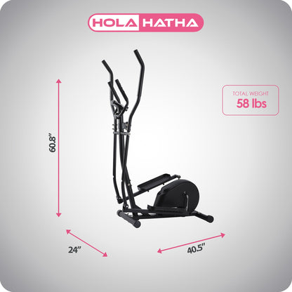 HolaHatha Magnetic Elliptical Machine for Home, Full Body Cardio Trainer, Black