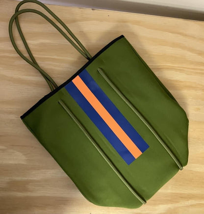 Neoprene Tote Bag - Olive Stripe