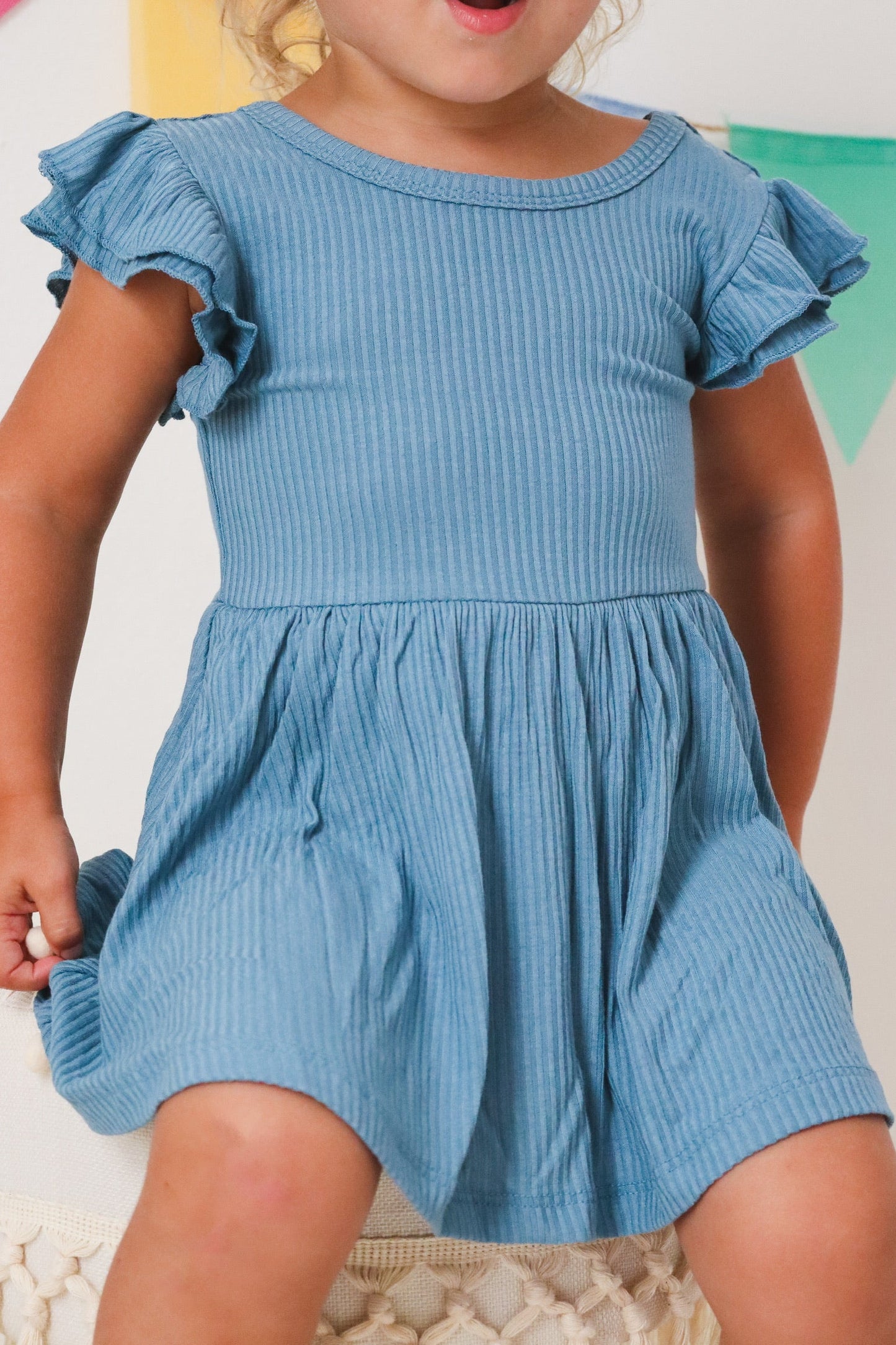 FOGGY BLUE RIB DREAM CAP SLEEVE BODYSUIT DRESS