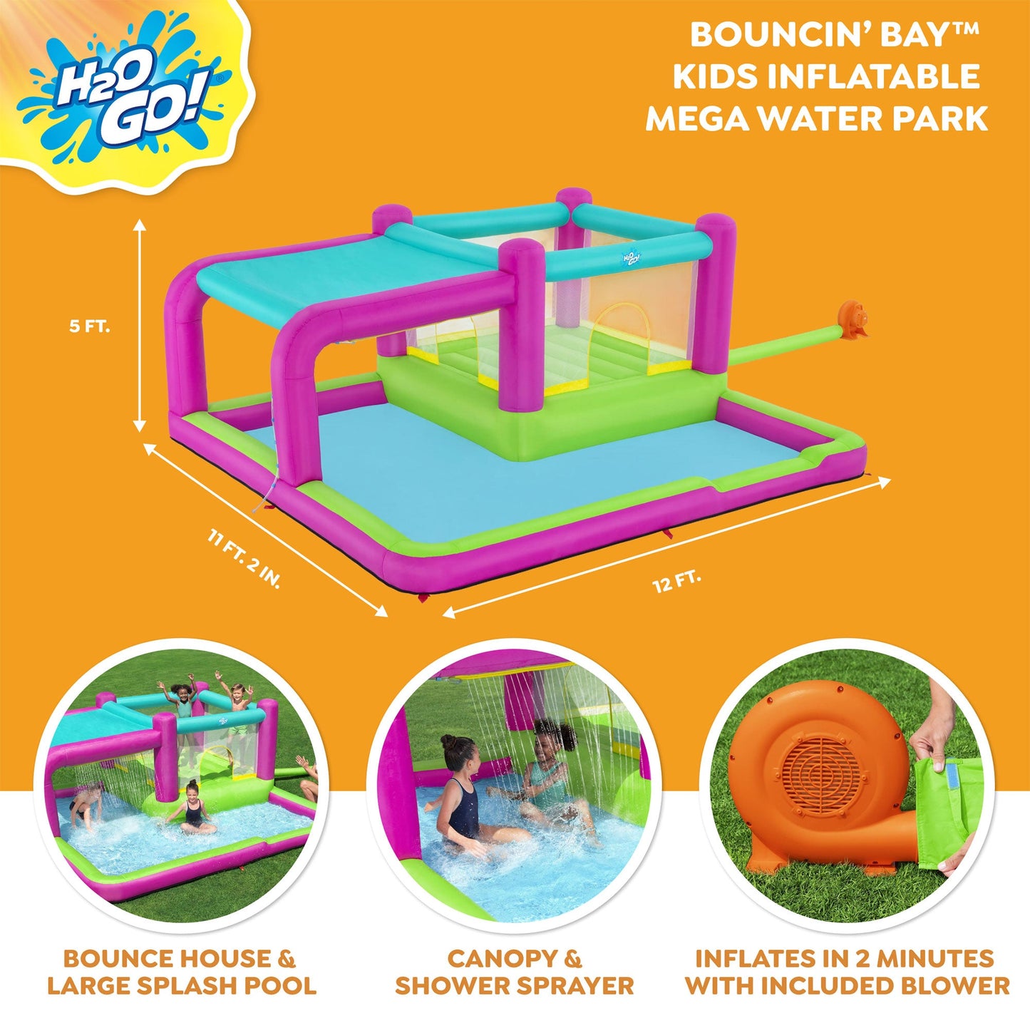 Bestway H2OGO! Bouncin' Bay Kids Inflatable Mega Water Park Outdoor Splash Pool