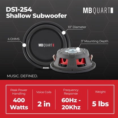 2) MB Quart DS1-254 800 Watt 4 Ohm Shallow Slim Subwoofers Car Truck DVC Subs