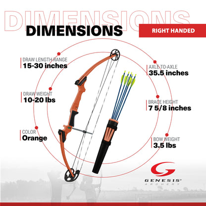 Genesis Original Archery Compound Bow and Arrow Set, Draw Hand-Right, Orange