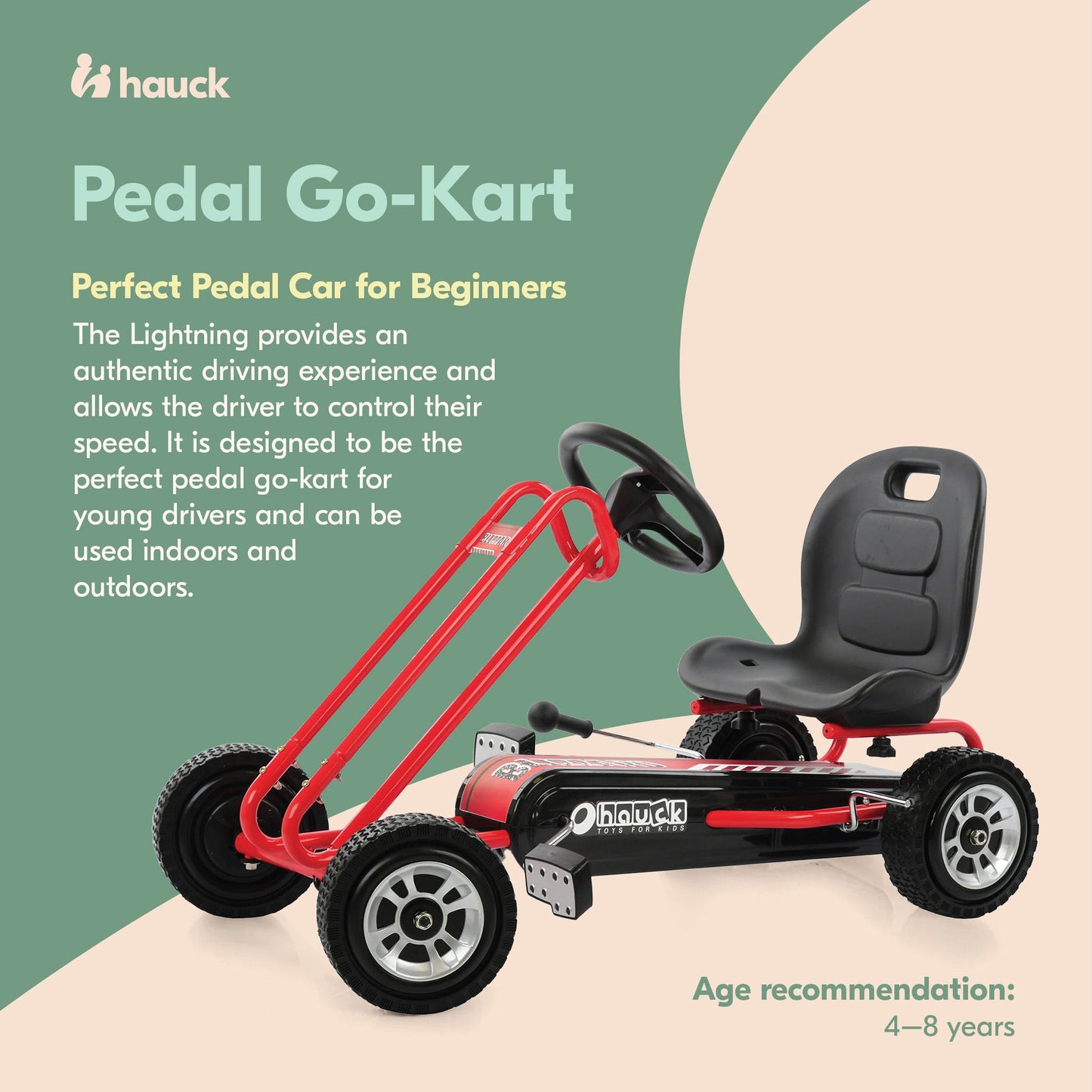 hauck Blizzard Ergonomic Pedal Ride On Go Kart Toy for Boys & Girls Ages 4-8,Red