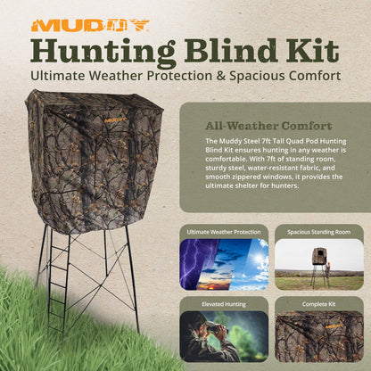 Muddy Steel 7' Tall Quad Pod Hunting Blind Cover, Camouflage, Stand Not Included