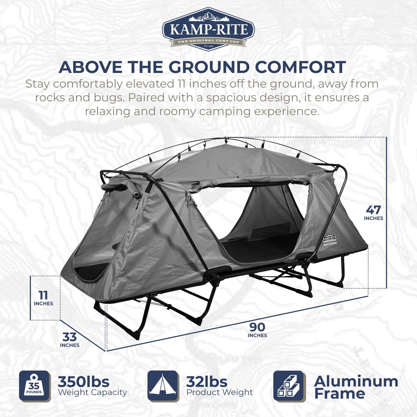Kamp-Rite Oversized Quick Setup 1 Person Cot, Lounge Chair, & Tent w/Domed Top