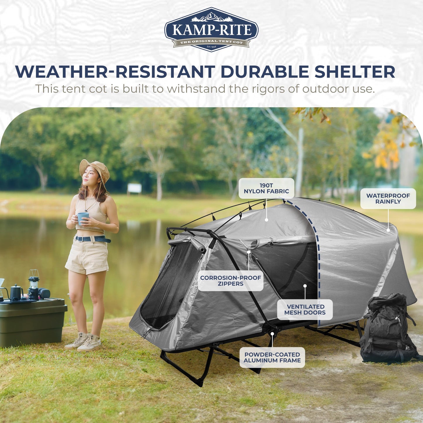 Kamp-Rite Oversized Quick Setup 1 Person Cot, Lounge Chair, & Tent w/Domed Top