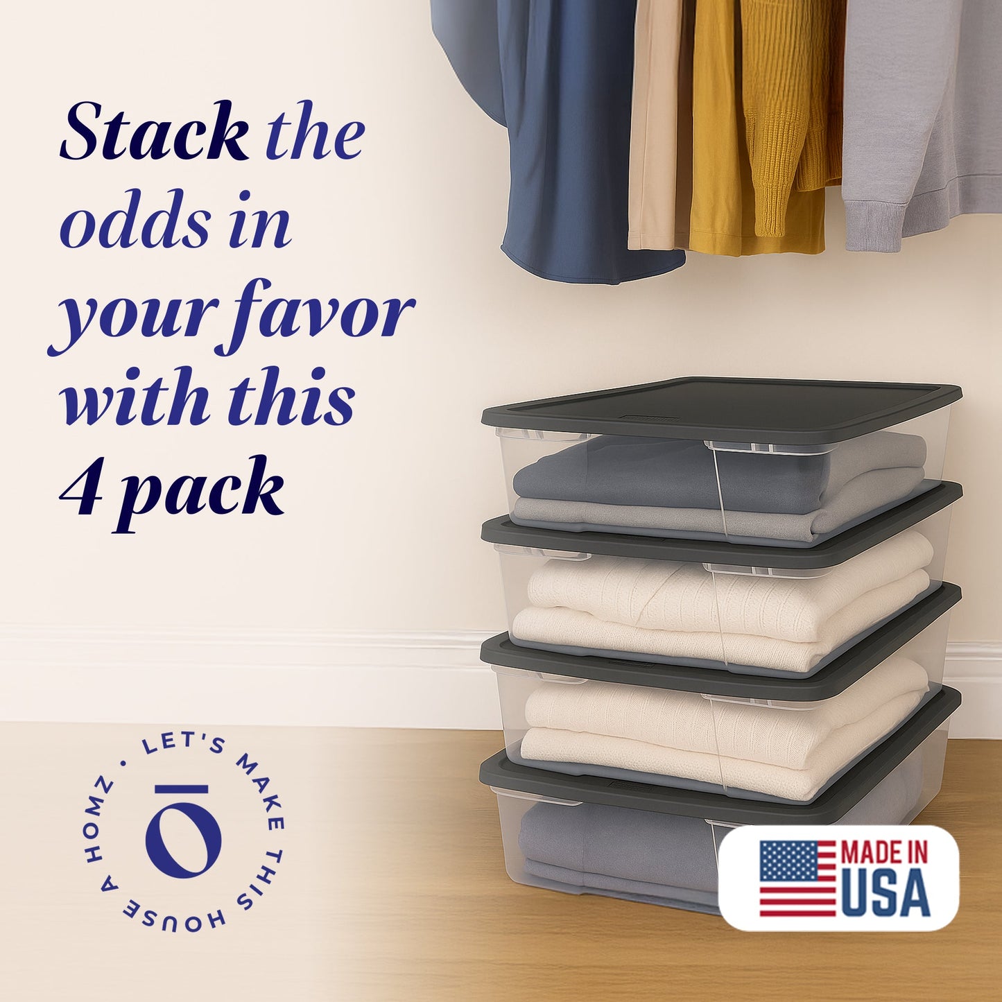 Homz Snaplock 28 Quart Clear Organizer Storage Container Bin with Lid, (4 Pack)