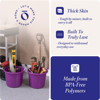 Homz 17 Gallon Indoor Outdoor Storage Bucket w/ Rope Handles, Orchid (4 Pack)