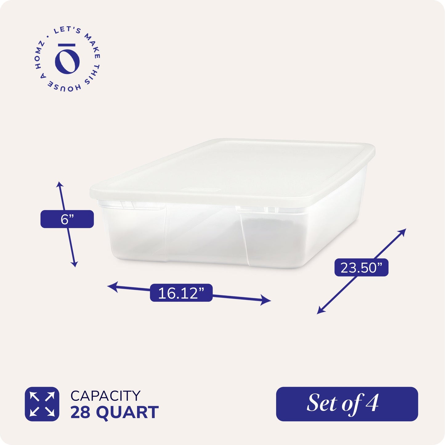 Homz 28 Qt Snaplock Clear Plastic Storage Container Bin with Secure Lid (4 Pack)