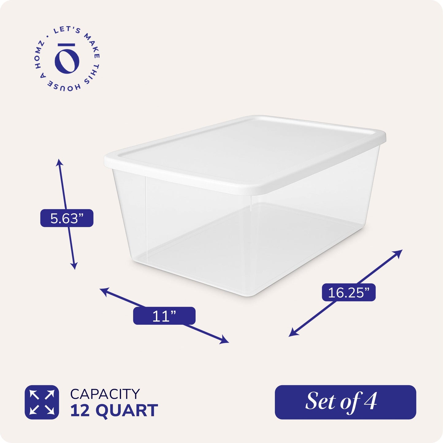 Homz 12 Qt Snaplock Clear Plastic Storage Container Bin with Secure Lid, 4 Pack
