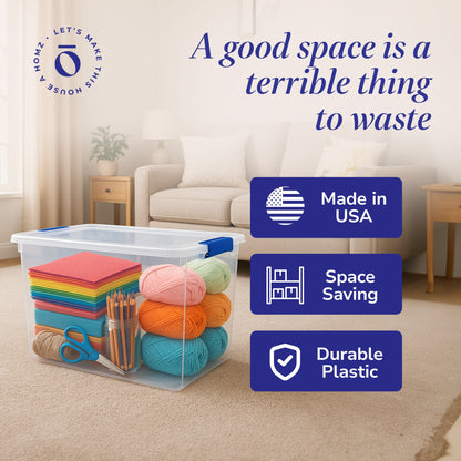 Homz 112-Quart Clear Plastic Stackable Storage Containers w/ Latch Lid, 6 Pack