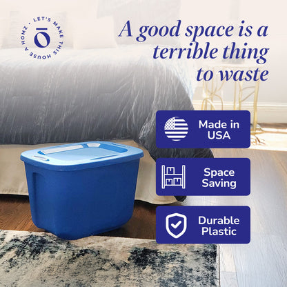 HOMZ 10 Gallon Heavy Duty Plastic Storage Container, Capri Blue (4 Pack)