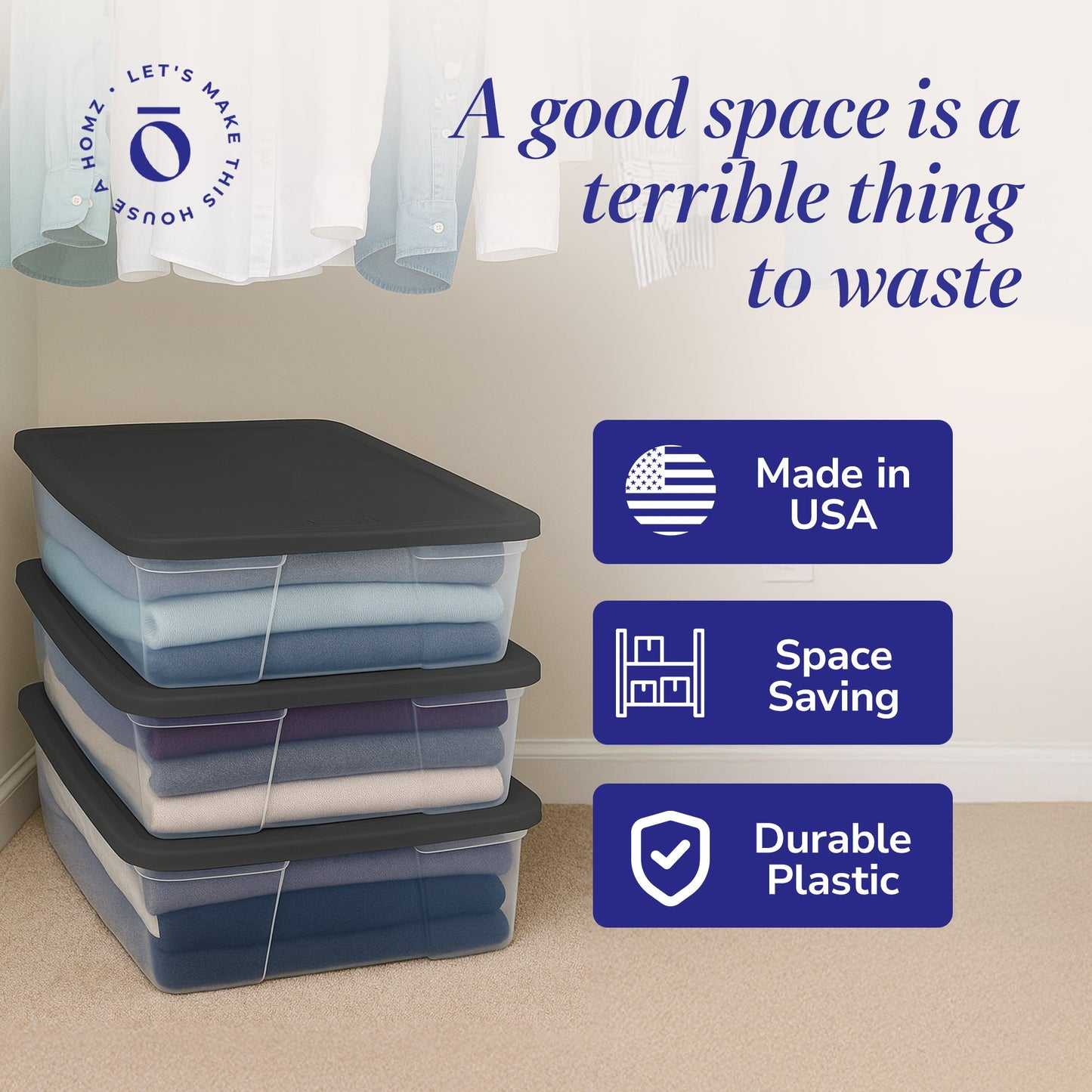 Homz Snaplock 28 Quart Clear Organizer Storage Container Bin with Lid, (4 Pack)