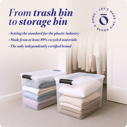 HOMZ 112 Quart Latching Plastic Storage Container, Extra Large, Clear (2 Pack)