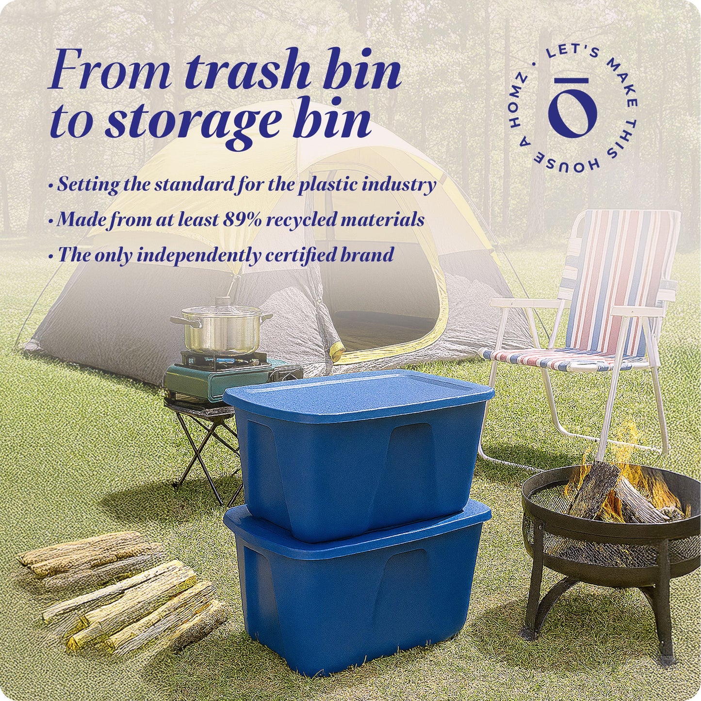 Homz 32 Gallon Standard Plastic Storage Container with Secure Lid, Blue, 2 Pack