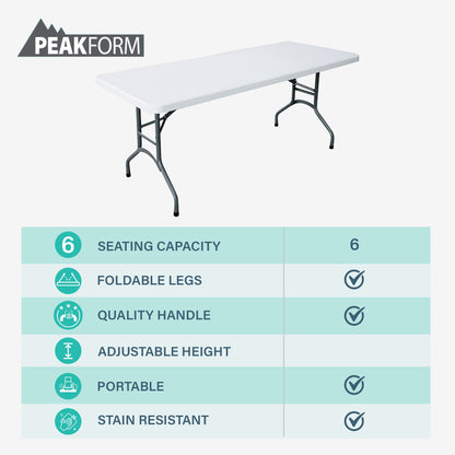 Peakform Compact Folding Banquet Table for Indoor or Outdoor Use, 6 Foot, White