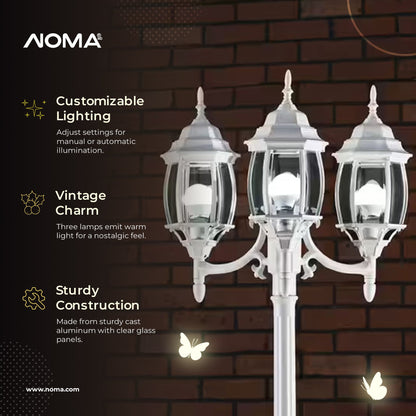NOMA 7' Outdoor Lamp Post Triple Head All Weather Classic Decor Light, White