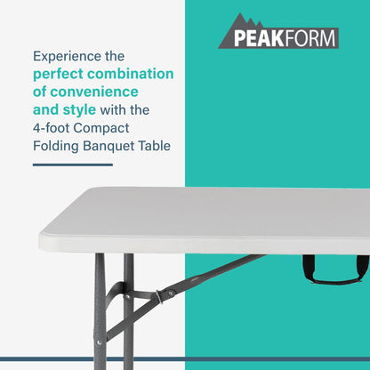 Peakform Compact Indoor or Outdoor Folding Banquet Table, 4 Foot, White