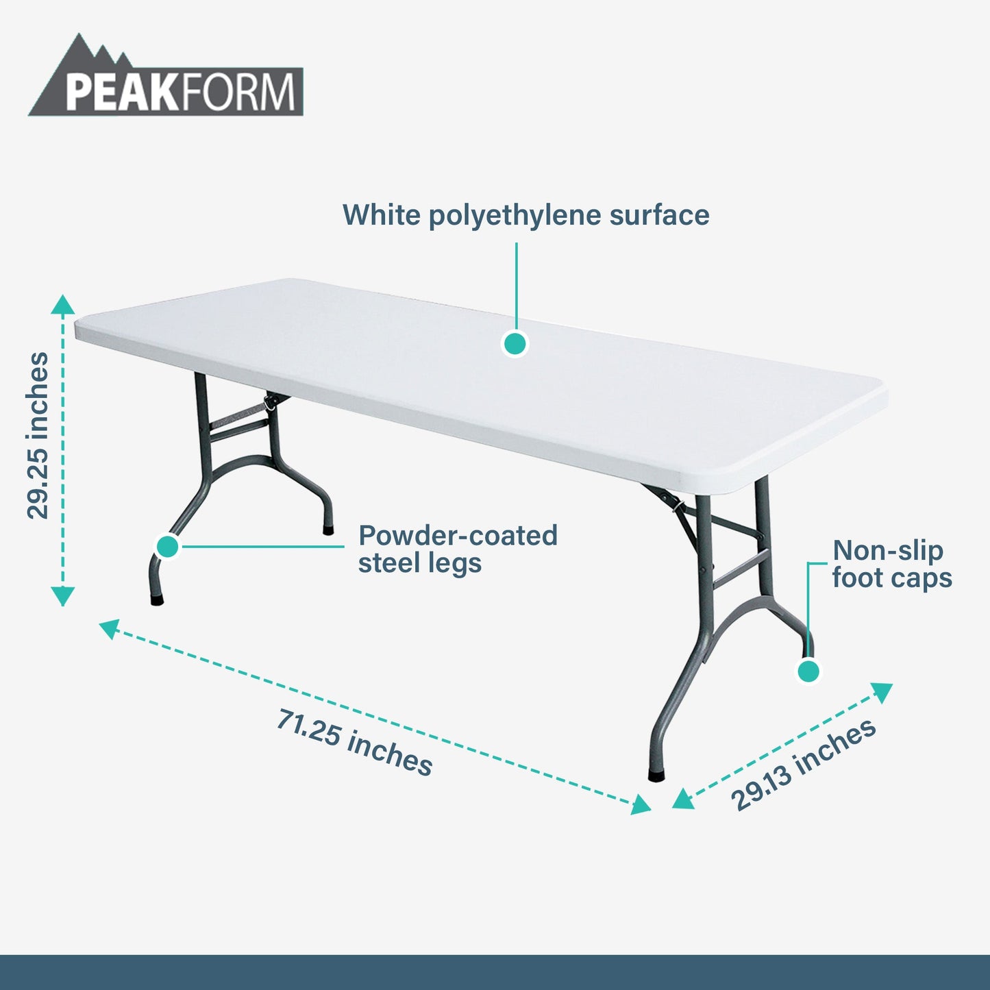 Peakform Compact Folding Banquet Table for Indoor or Outdoor Use, 6 Foot, White