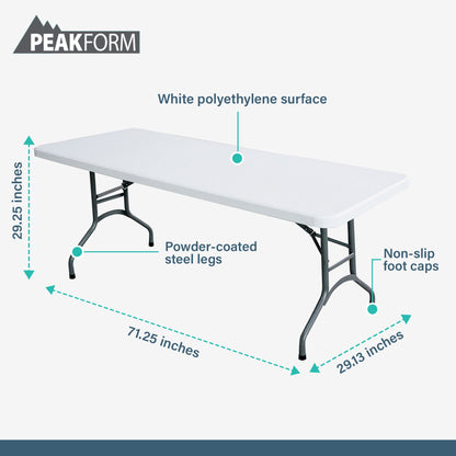 Peakform Compact Folding Banquet Table for Indoor or Outdoor Use, 6 Foot, White