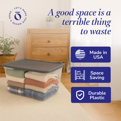 Homz 56 Qt Stackable Plastic Storage Container w/Snaplock Lid, Gray (2 Pack)