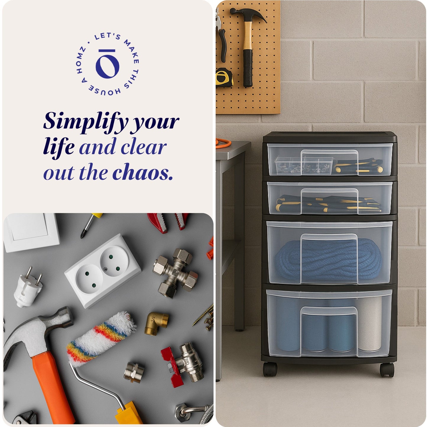 Homz Plastic 4 Drawer Medium Storage Tower, Clear Drawers & Black Frame (2 Pack)