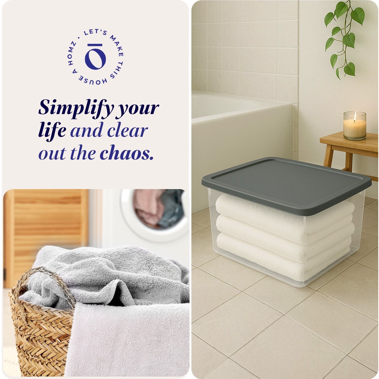 Homz 56 Qt Stackable Plastic Storage Container w/Snaplock Lid, Gray (2 Pack)