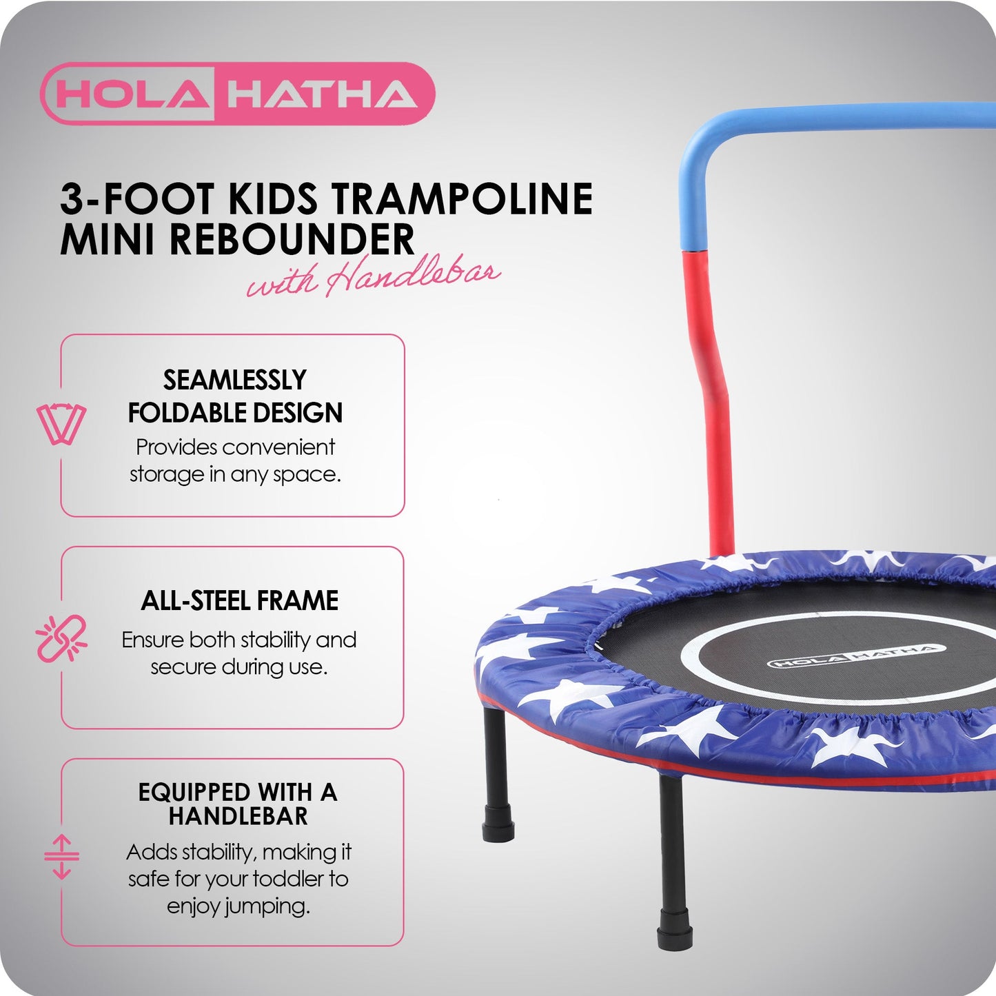 HolaHatha Kids Trampoline with Handle, Mini Indoor/Outdoor Rebounder, 3 Foot