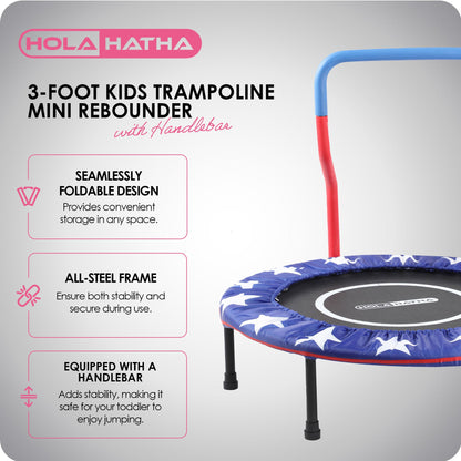 HolaHatha Kids Trampoline with Handle, Mini Indoor/Outdoor Rebounder, 3 Foot