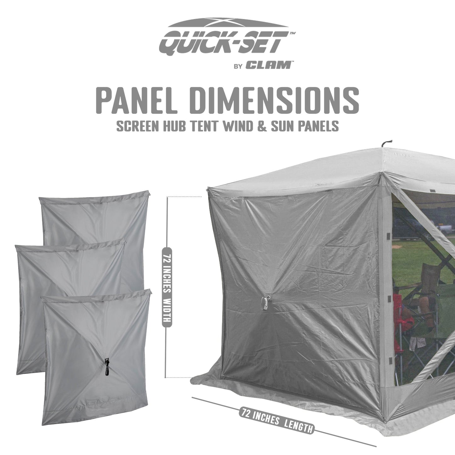 CLAM Quick-Set Screen Hub Tent Wind & Sun Panels, Accessory Only, Gray (3 pack)