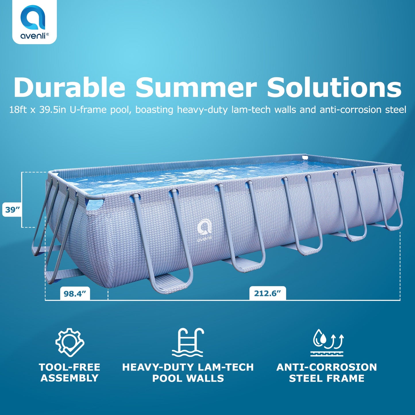 jLeisure Avenli 18 Foot x 39.5 Inch U Frame Rectangle Above Ground Swimming Pool