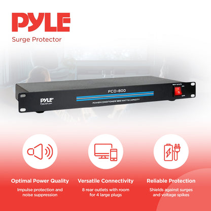 Pyle PCO800 1800 Watt Mount Rack Power Conditioner Surge Protector w/ 8 Outlets