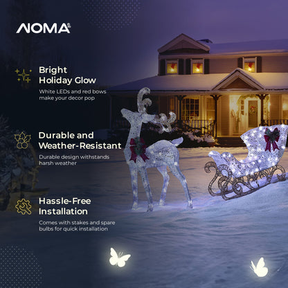 NOMA Reindeer and Sleigh Christmas Display Pre-Lit LED Outdoor Lawn Decoration