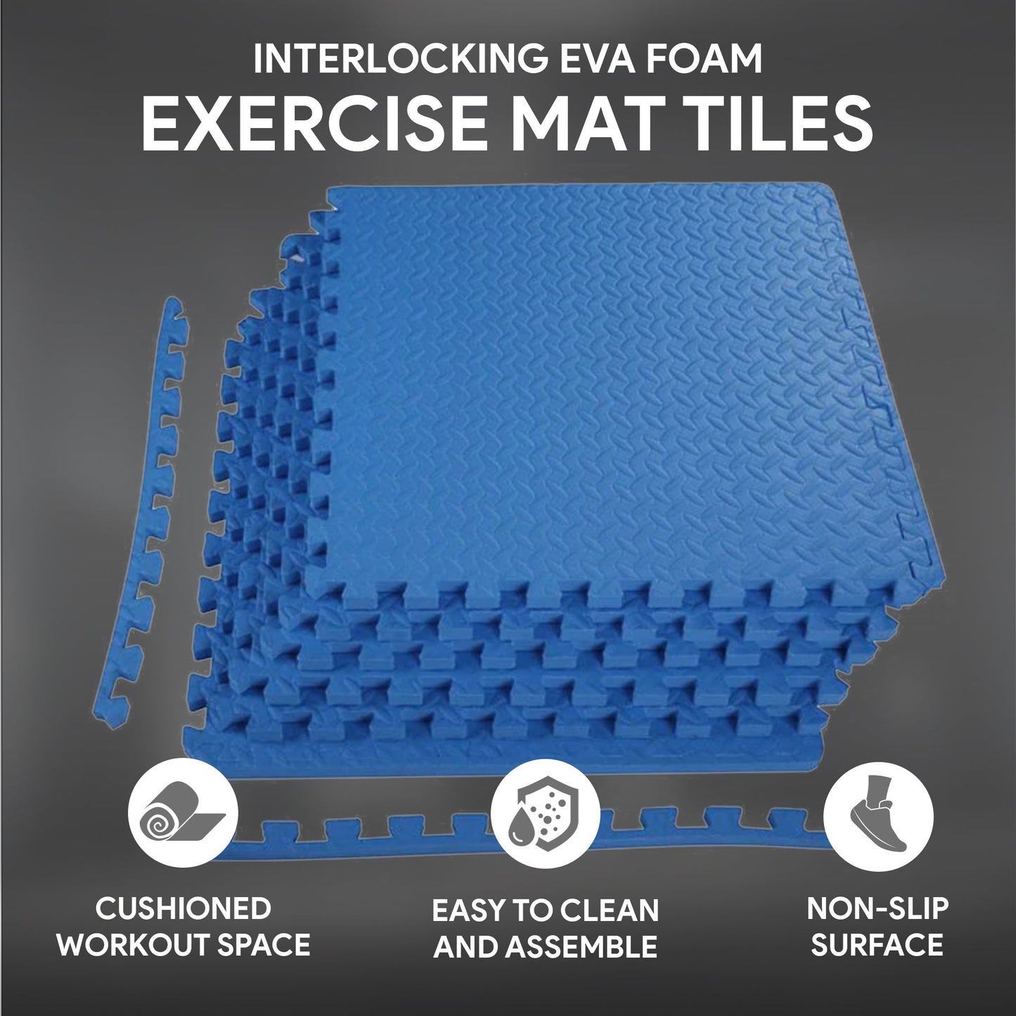 BalanceFrom Fitness 24 Sq Ft Interlocking EVA Foam Exercise Mat Tiles, Blue