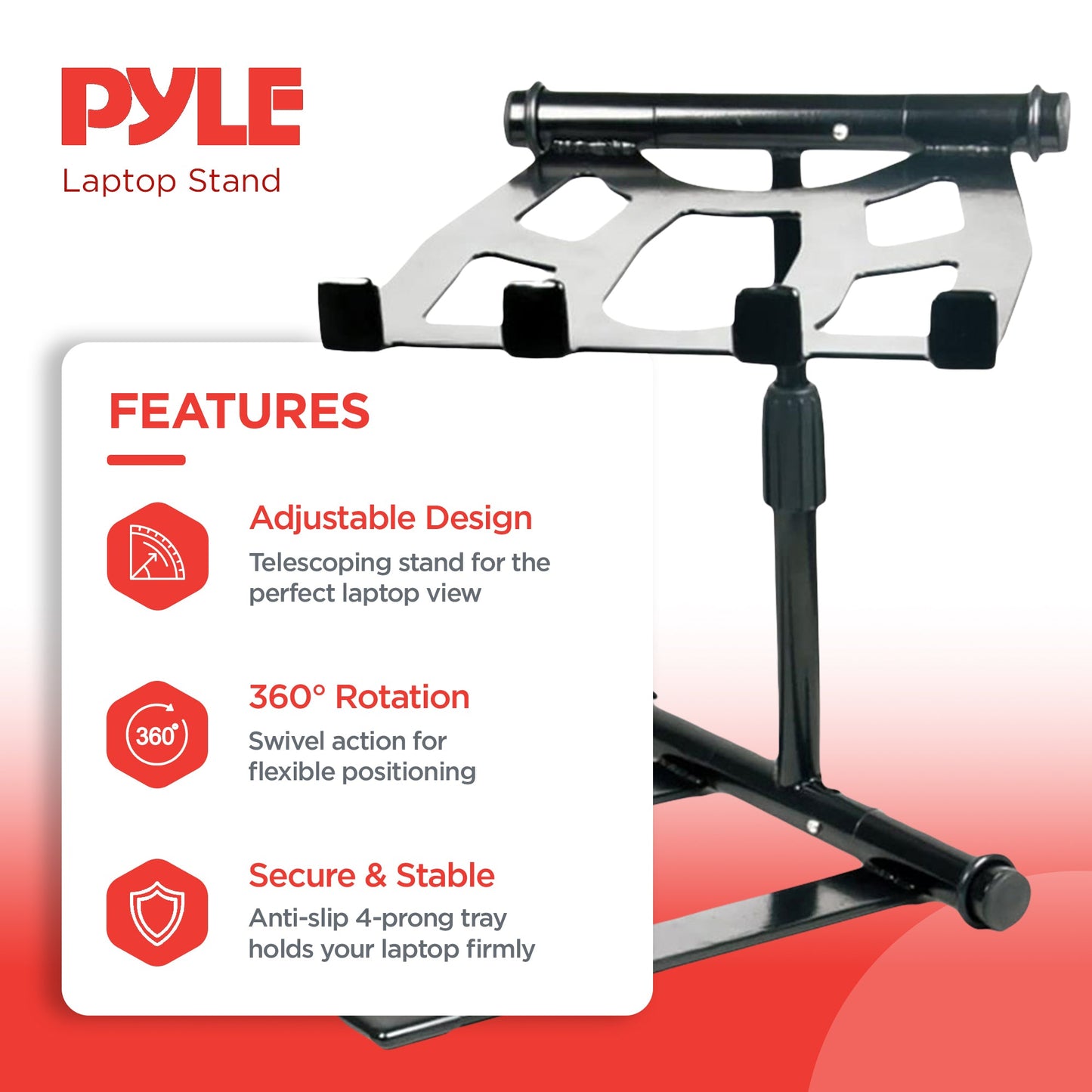 Pyle PLPTS55 Universal Adjustable Rotating DJ Laptop Stand with Travel Case