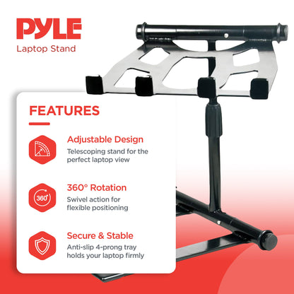 Pyle PLPTS55 Universal Adjustable Rotating DJ Laptop Stand with Travel Case